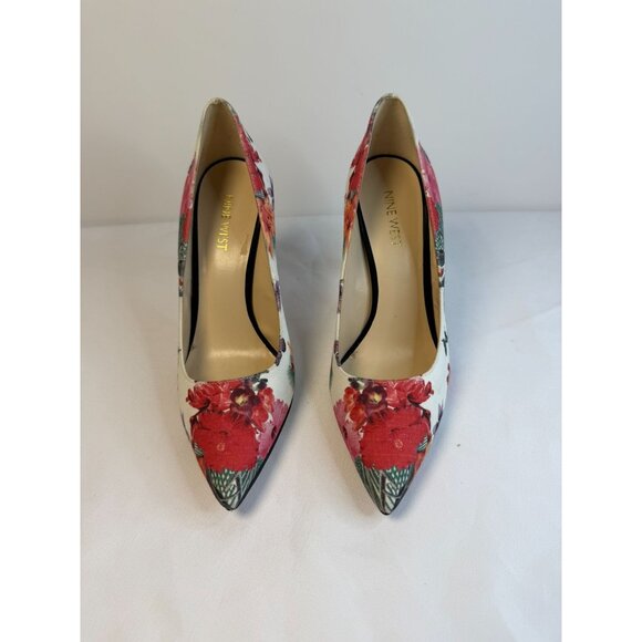 Nine West Tatiana Women's Size 7M Multicolor Floral Pointy Toe Black Heel Dress - Picture 2 of 14